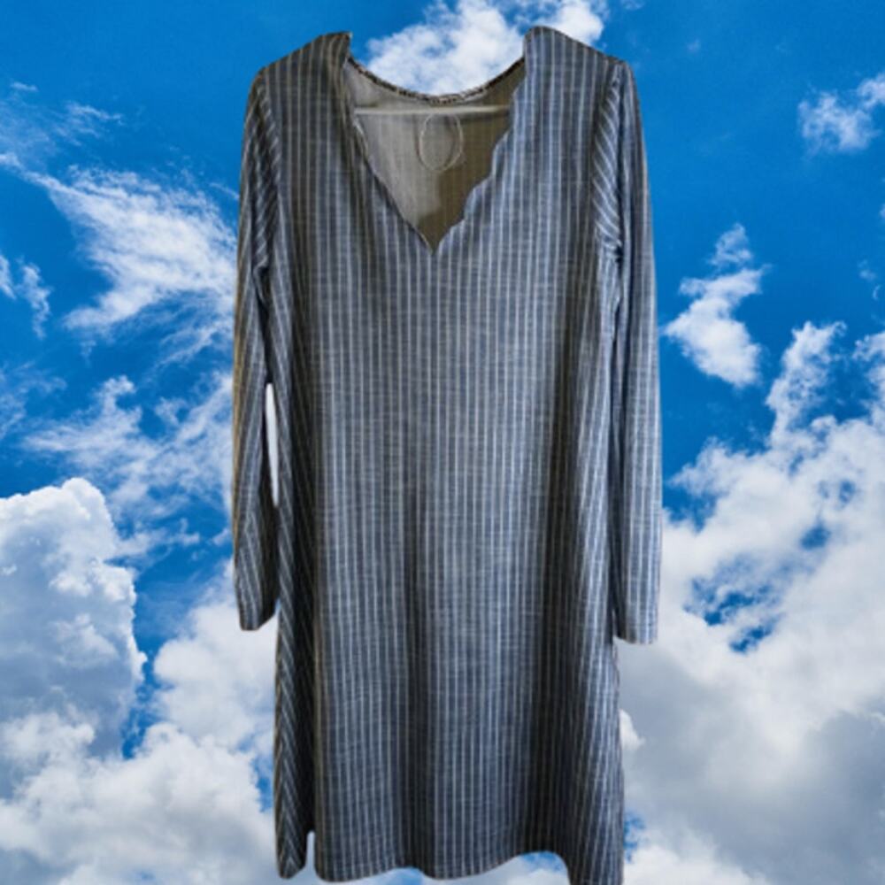 Exclusive medium NWT nightgown with scalloped neckline. Blue & white long sleeve